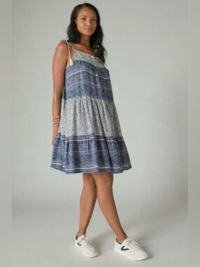 Lucky Brand Mixed Print Sleeveless Floaty Tiered Dress size S